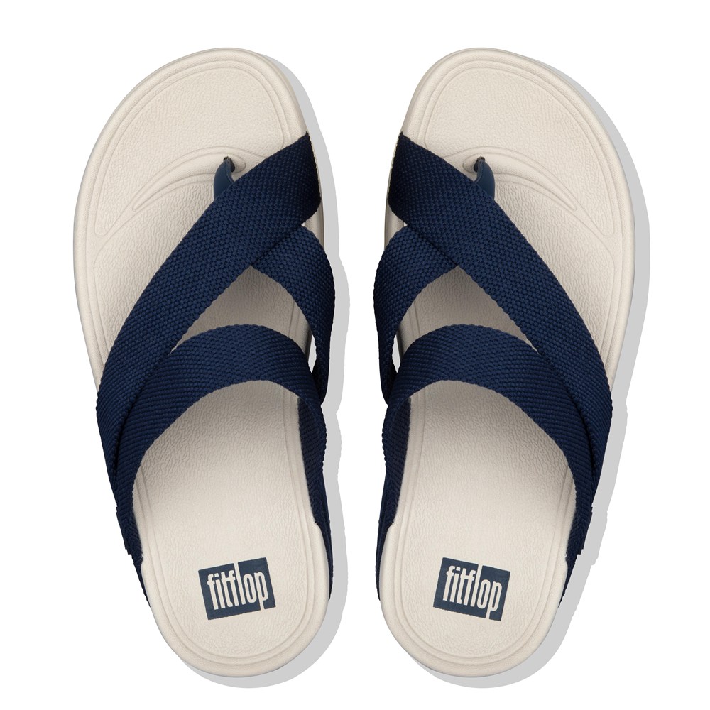 Fitflop Mens Sandals Navy/Beige - Sling Weave Toe-post - 18KMJPEQD